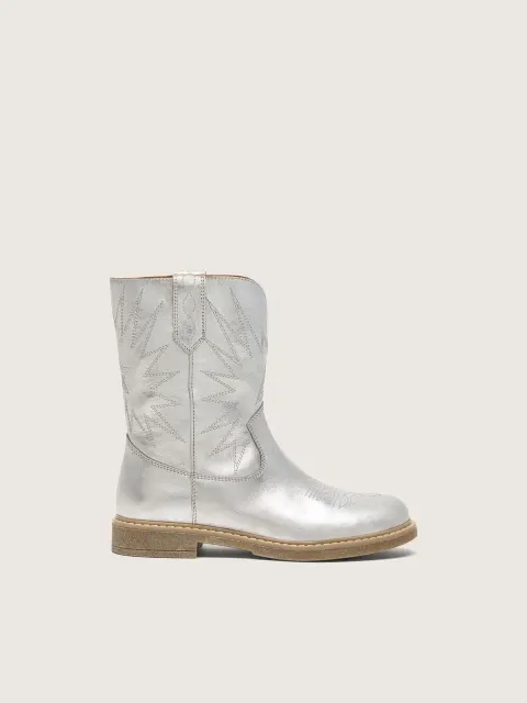 Stivali Wish Junior in pelle laminata argento con ricamo a stella