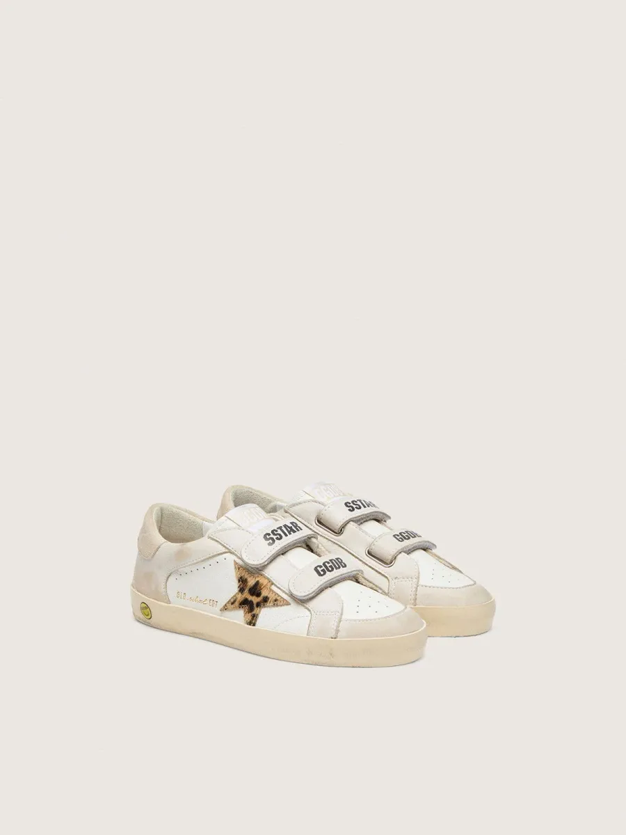 Old School Junior in nappa con stella in cavallino leopardato e inserti in pelle
