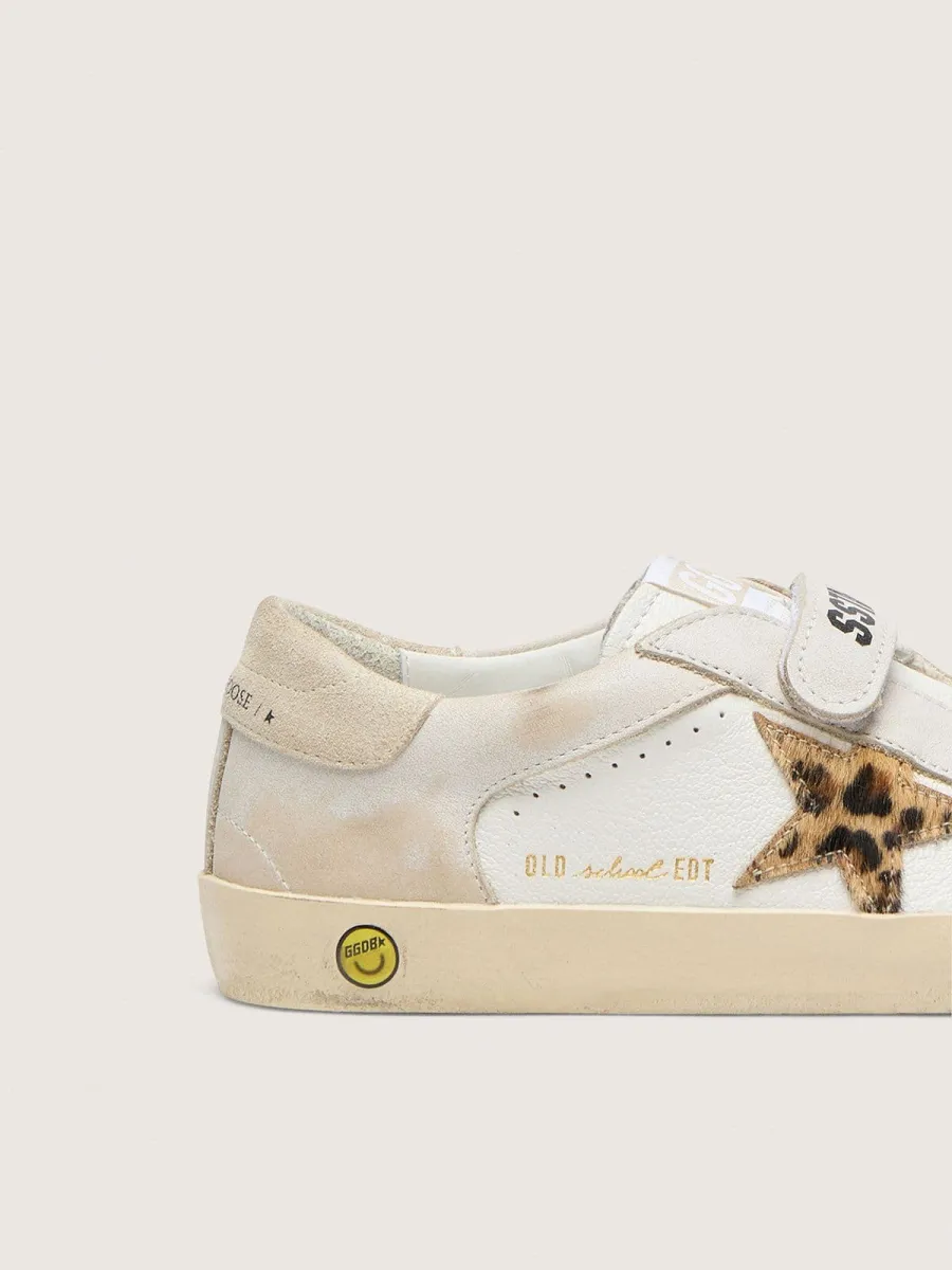 Old School Junior in nappa con stella in cavallino leopardato e inserti in pelle