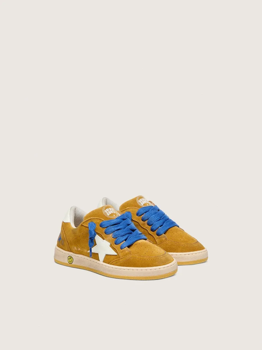 Ball Star Junior in suede ocra con stella e talloncino in pelle lucida bianca