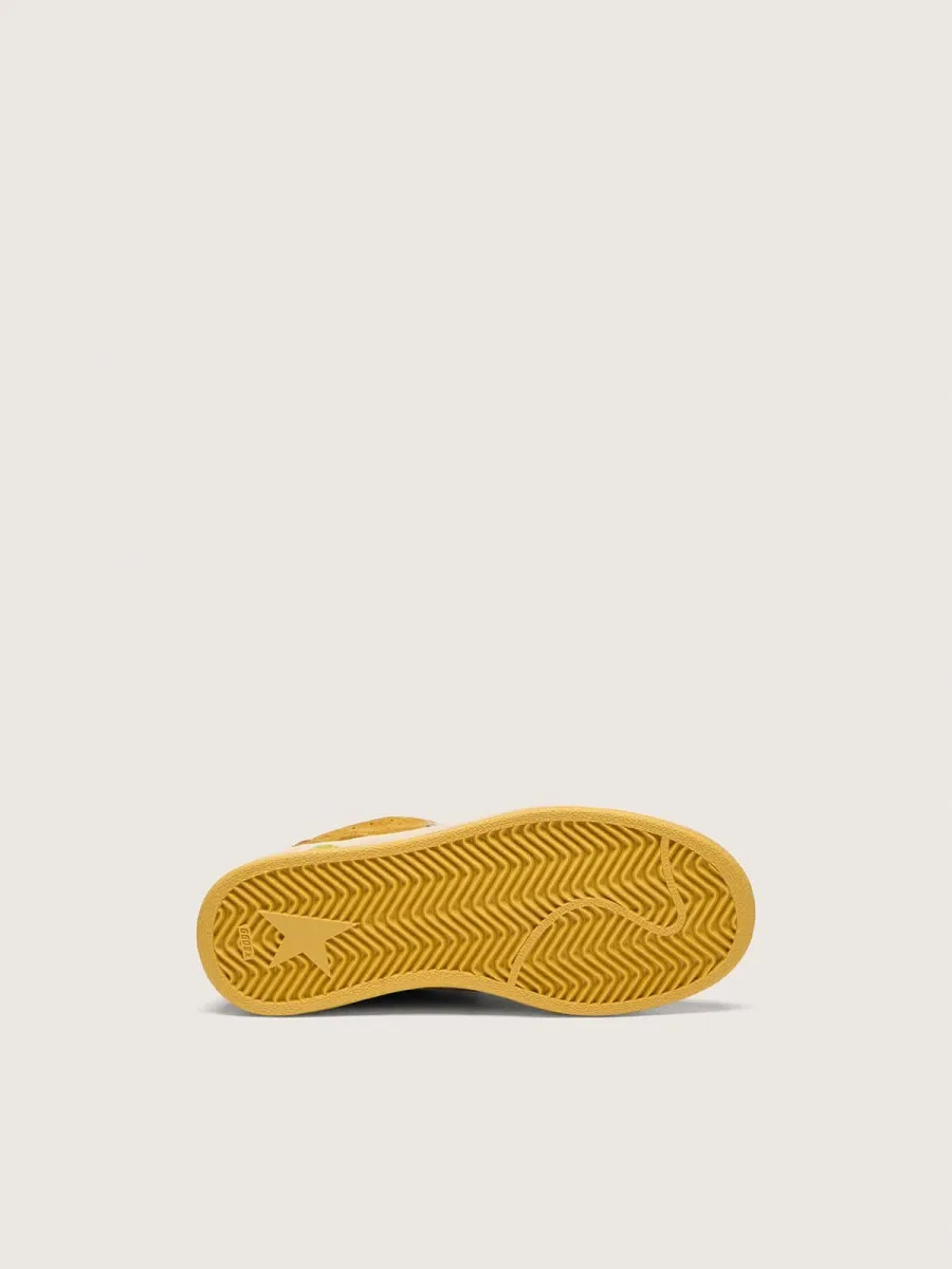 Ball Star Junior in suede ocra con stella e talloncino in pelle lucida bianca