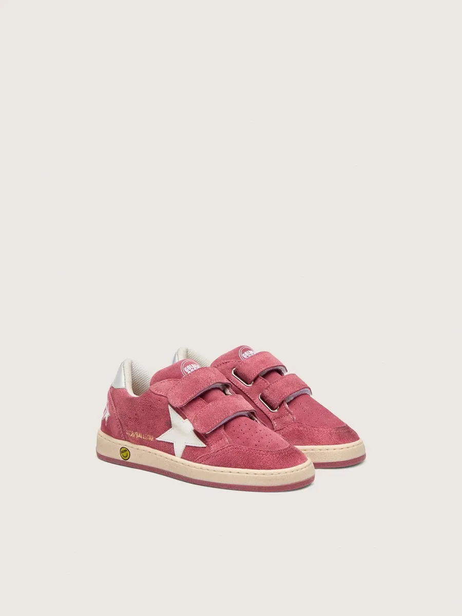 Ball Star Junior in suede rosso con stella in pelle bianca e talloncino laminato argento
