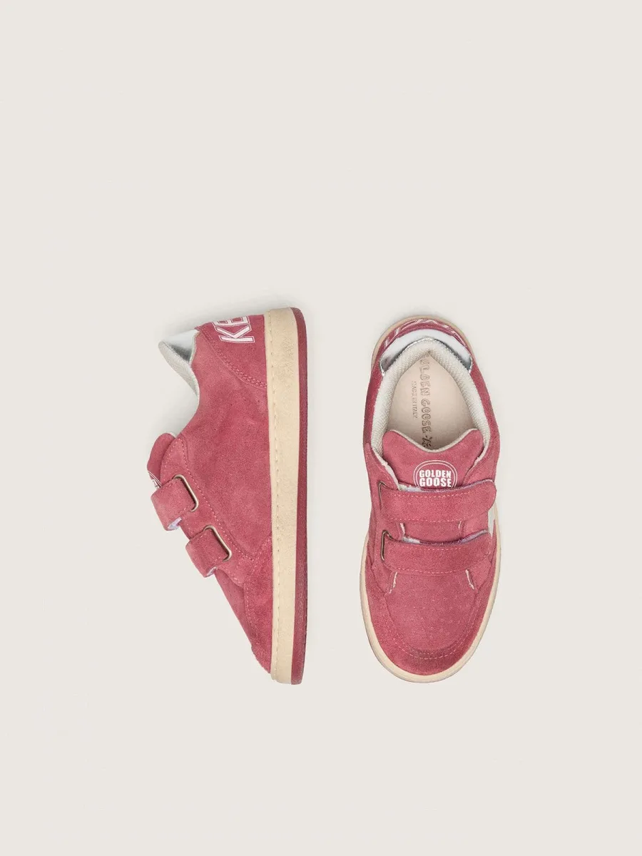 Ball Star Junior in suede rosso con stella in pelle bianca e talloncino laminato argento