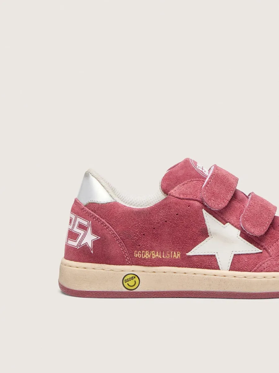 Ball Star Junior in suede rosso con stella in pelle bianca e talloncino laminato argento