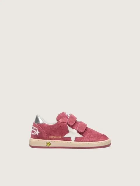 Ball Star Junior in suede rosso con stella in pelle bianca e talloncino laminato argento