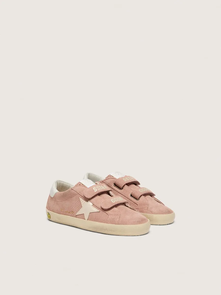 Old School junior in suede rosa con stella in pelle laminata platino