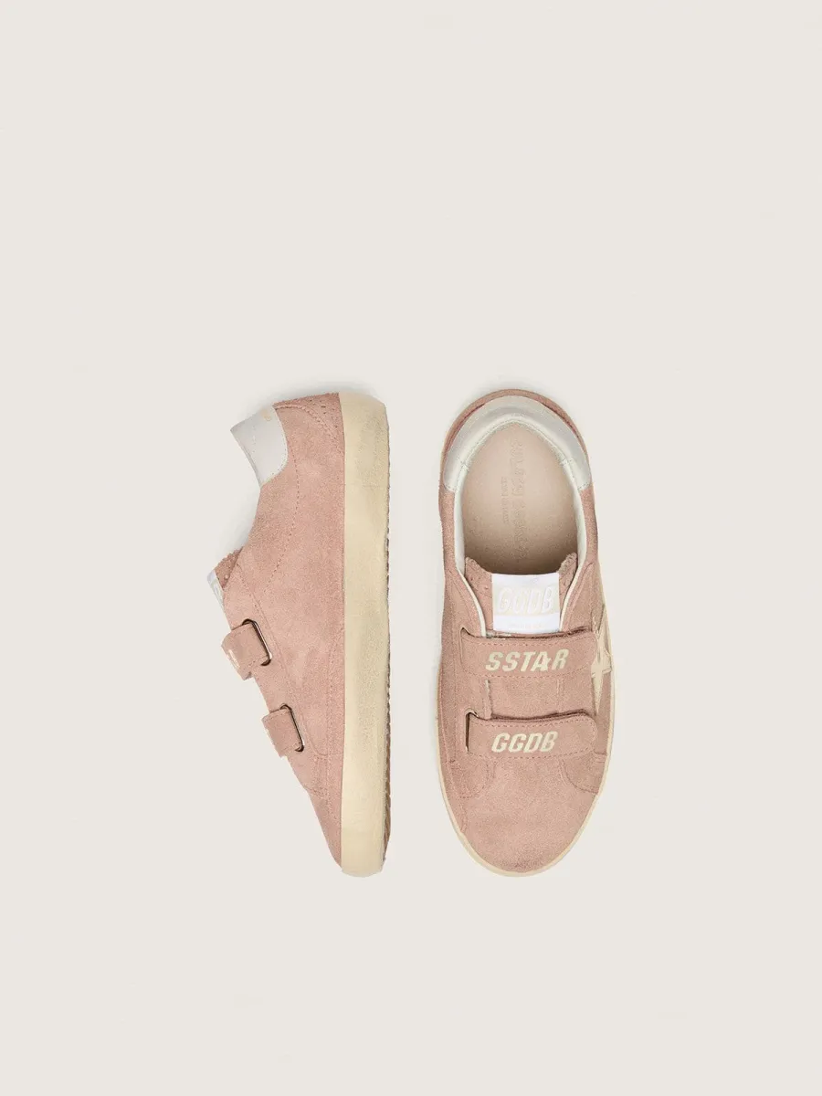 Old School junior in suede rosa con stella in pelle laminata platino