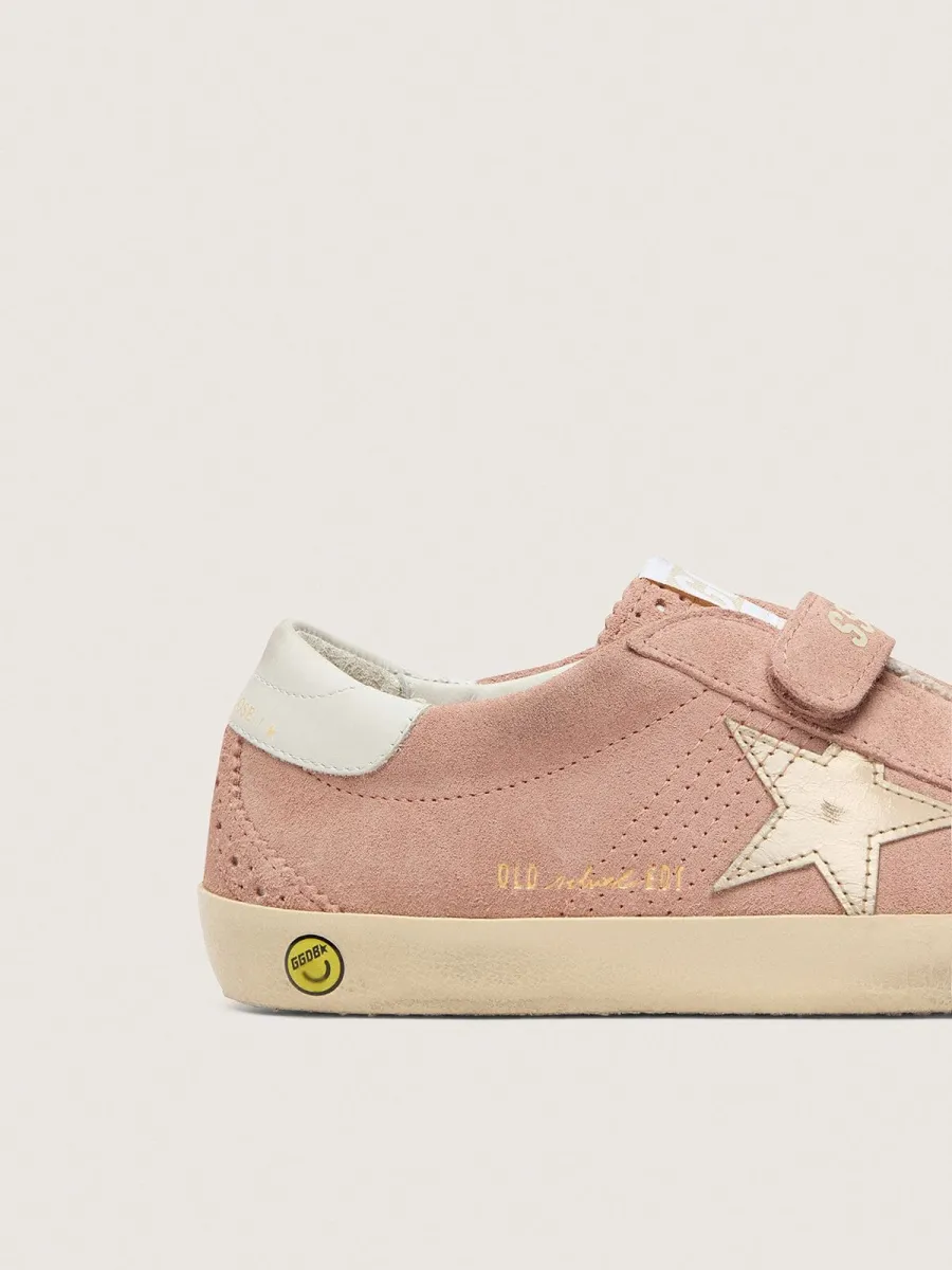 Old School junior in suede rosa con stella in pelle laminata platino