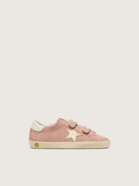 Old School junior in suede rosa con stella in pelle laminata platino