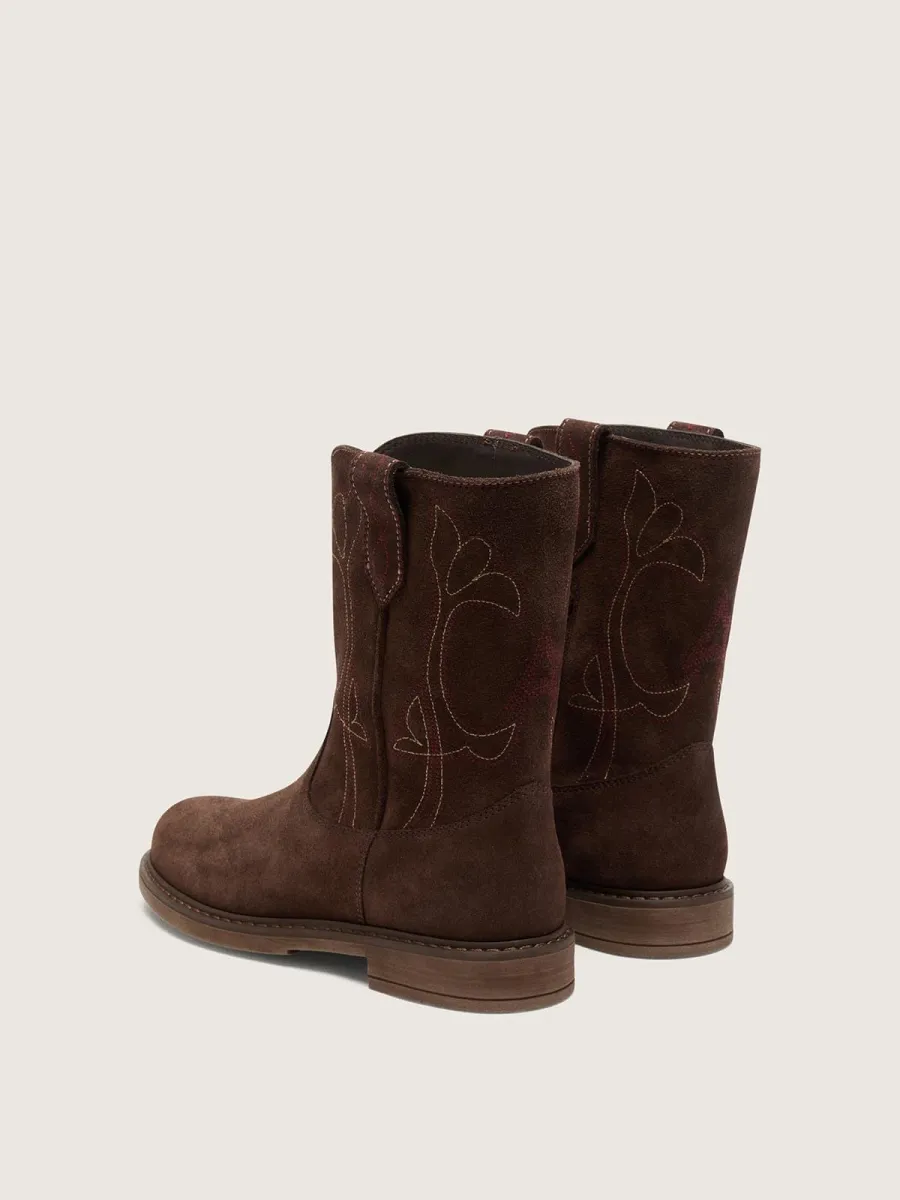 Stivale Wish Star junior in suede marrone con ricamo a fiore