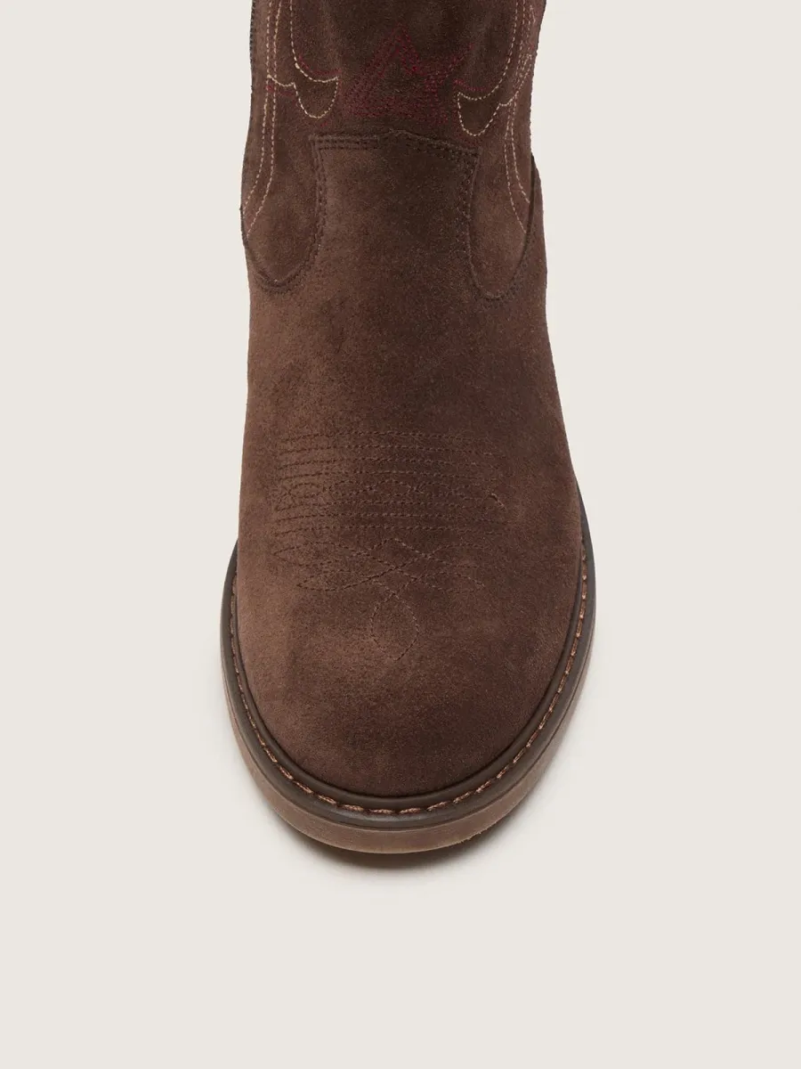 Stivale Wish Star junior in suede marrone con ricamo a fiore