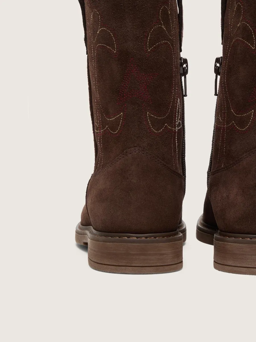 Stivale Wish Star junior in suede marrone con ricamo a fiore