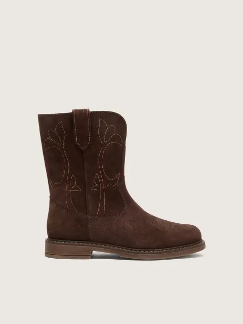 Stivale Wish Star junior in suede marrone con ricamo a fiore