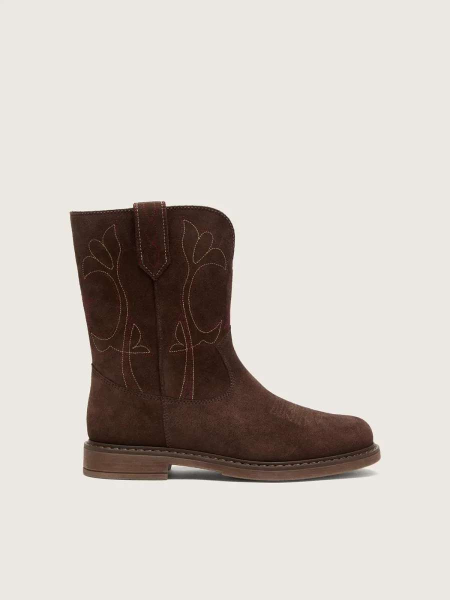 Stivale Wish Star junior in suede marrone con ricamo a fiore