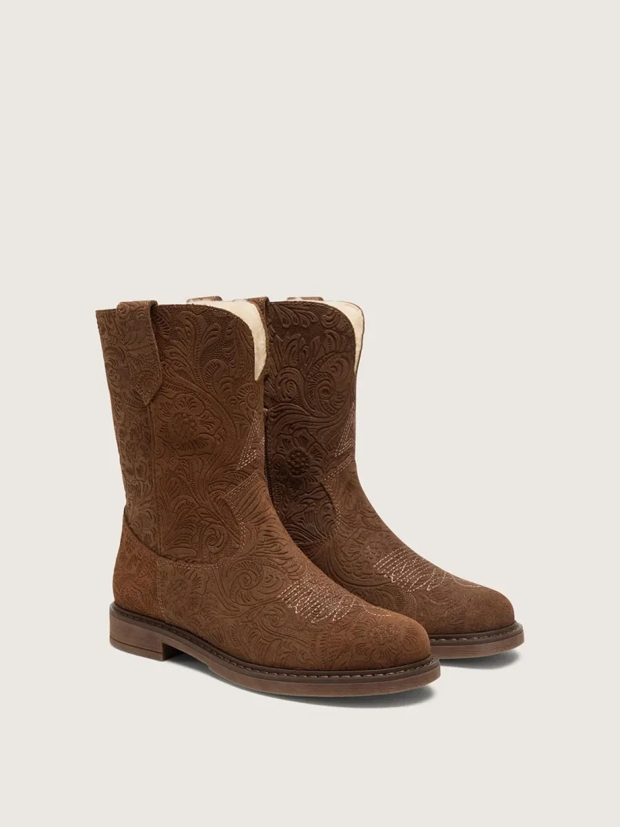Stivale Wish Star junior in suede marrone con trama a fiori in rilievo