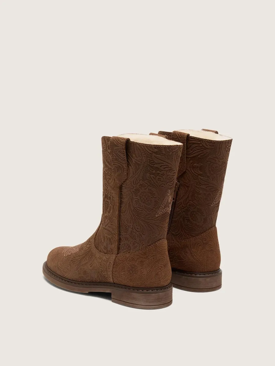 Stivale Wish Star junior in suede marrone con trama a fiori in rilievo