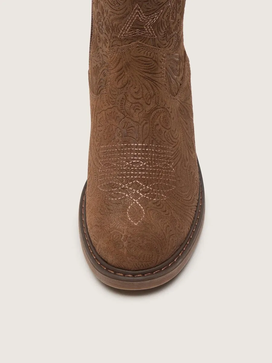 Stivale Wish Star junior in suede marrone con trama a fiori in rilievo