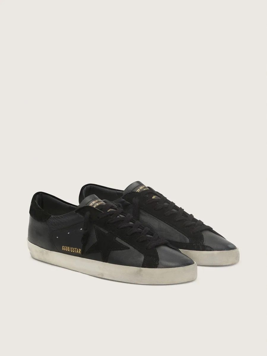 Super-Star Uomo in nappa nera con stella e talloncino in suede nero