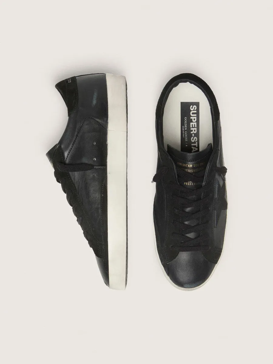 Super-Star Uomo in nappa nera con stella e talloncino in suede nero