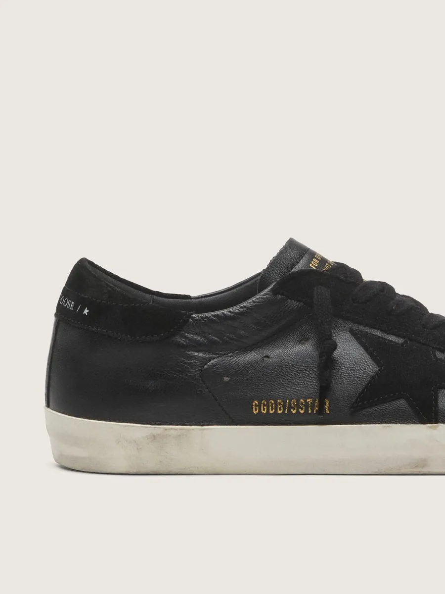 Super-Star Uomo in nappa nera con stella e talloncino in suede nero