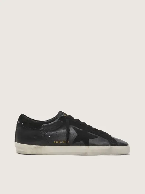 Super-Star Uomo in nappa nera con stella e talloncino in suede nero
