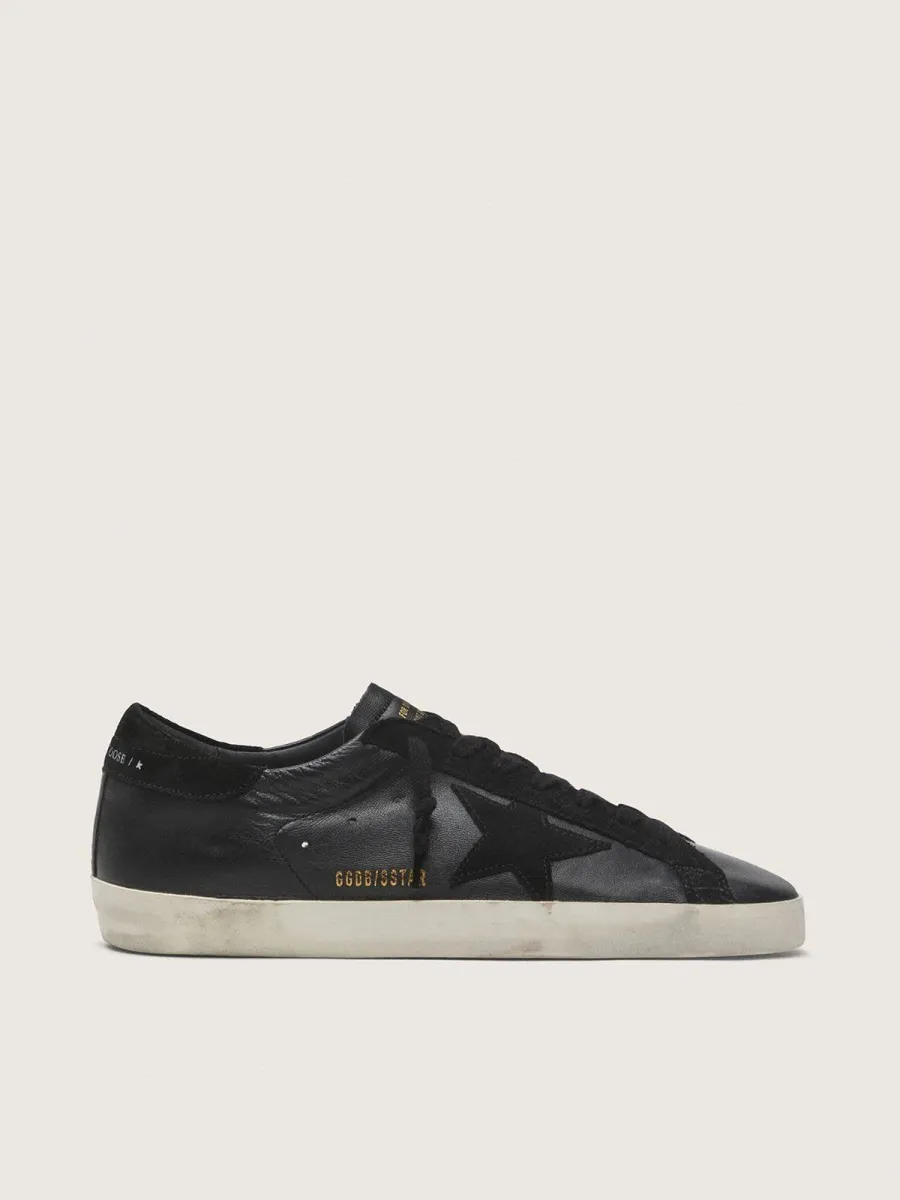 Super-Star Uomo in nappa nera con stella e talloncino in suede nero