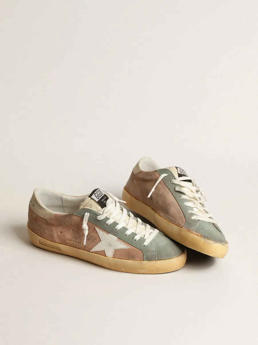 Super-Star Uomo in suede marrone e verde con stella in nappa bianca
