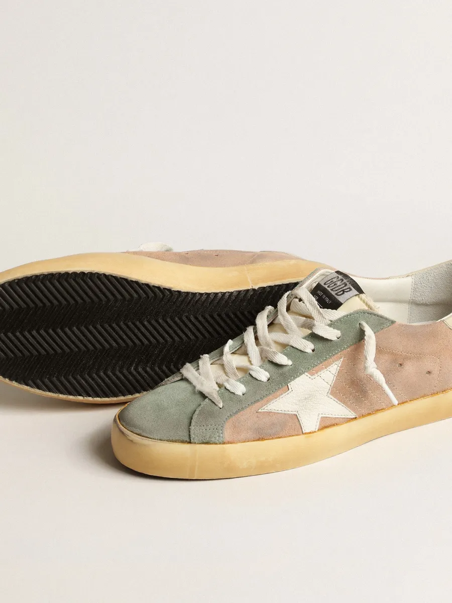 Super-Star Uomo in suede marrone e verde con stella in nappa bianca