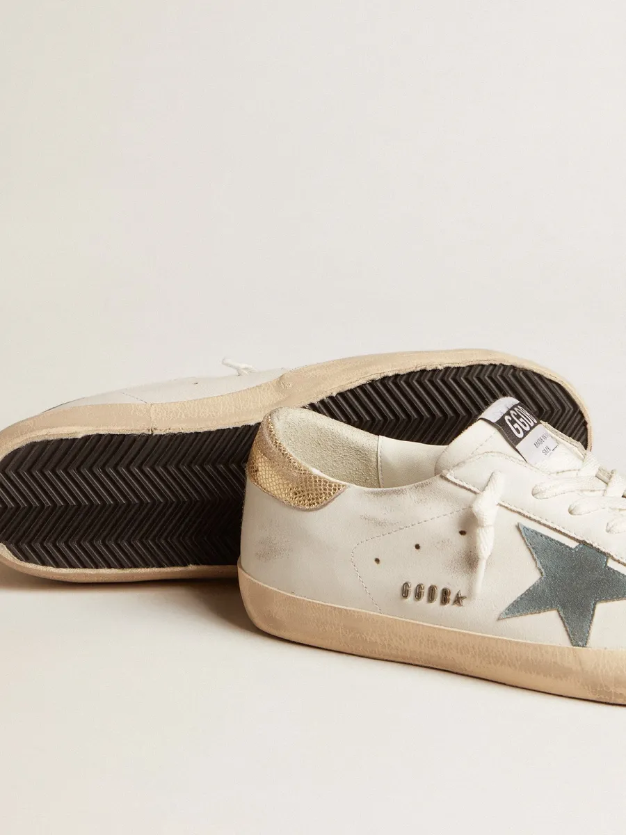 Super-Star Uomo con stella in suede e talloncino in pelle pitonata platino