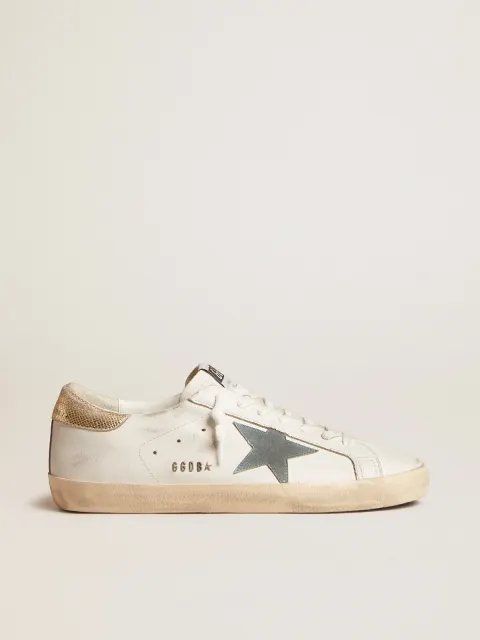 Super-Star Uomo con stella in suede e talloncino in pelle pitonata platino