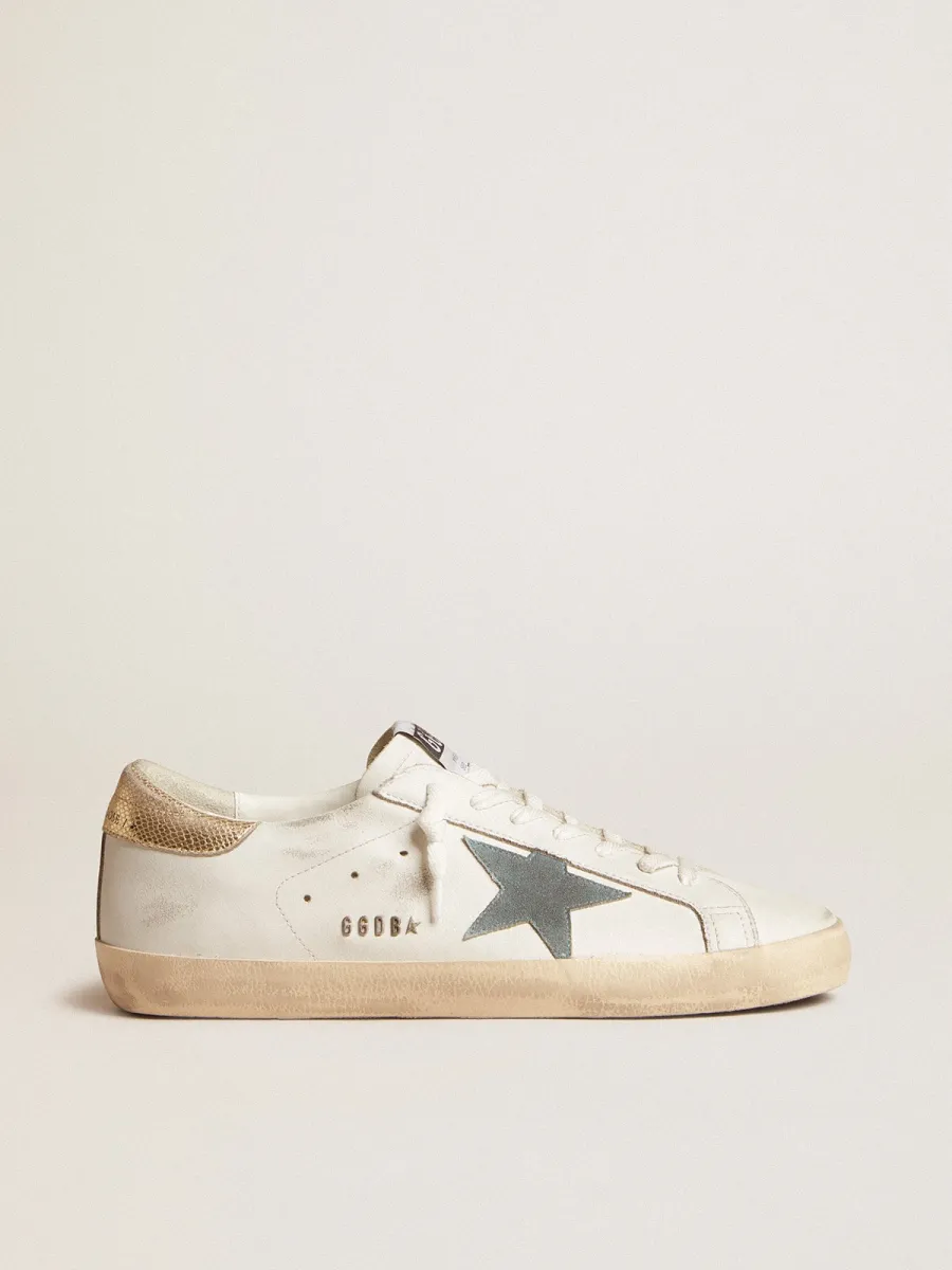 Super-Star Uomo con stella in suede e talloncino in pelle pitonata platino