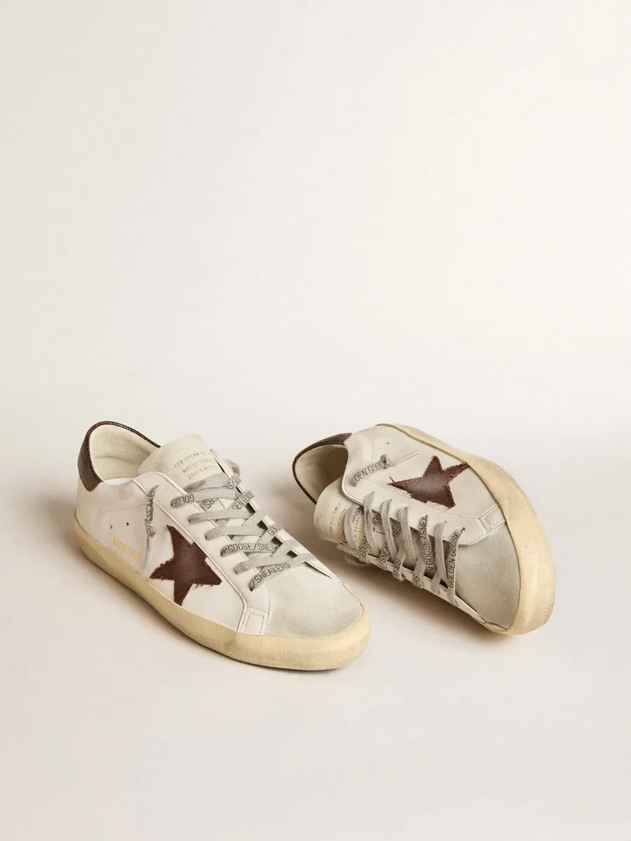 Super-Star Uomo bio-based con stella in canvas e talloncino in pelle marrone scuro