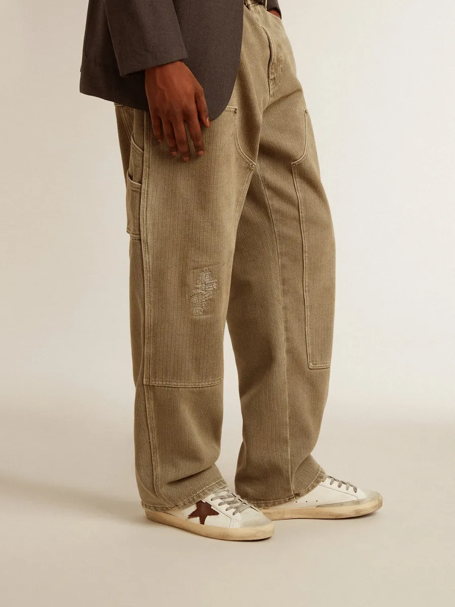Super-Star Uomo bio-based con stella in canvas e talloncino in pelle marrone scuro