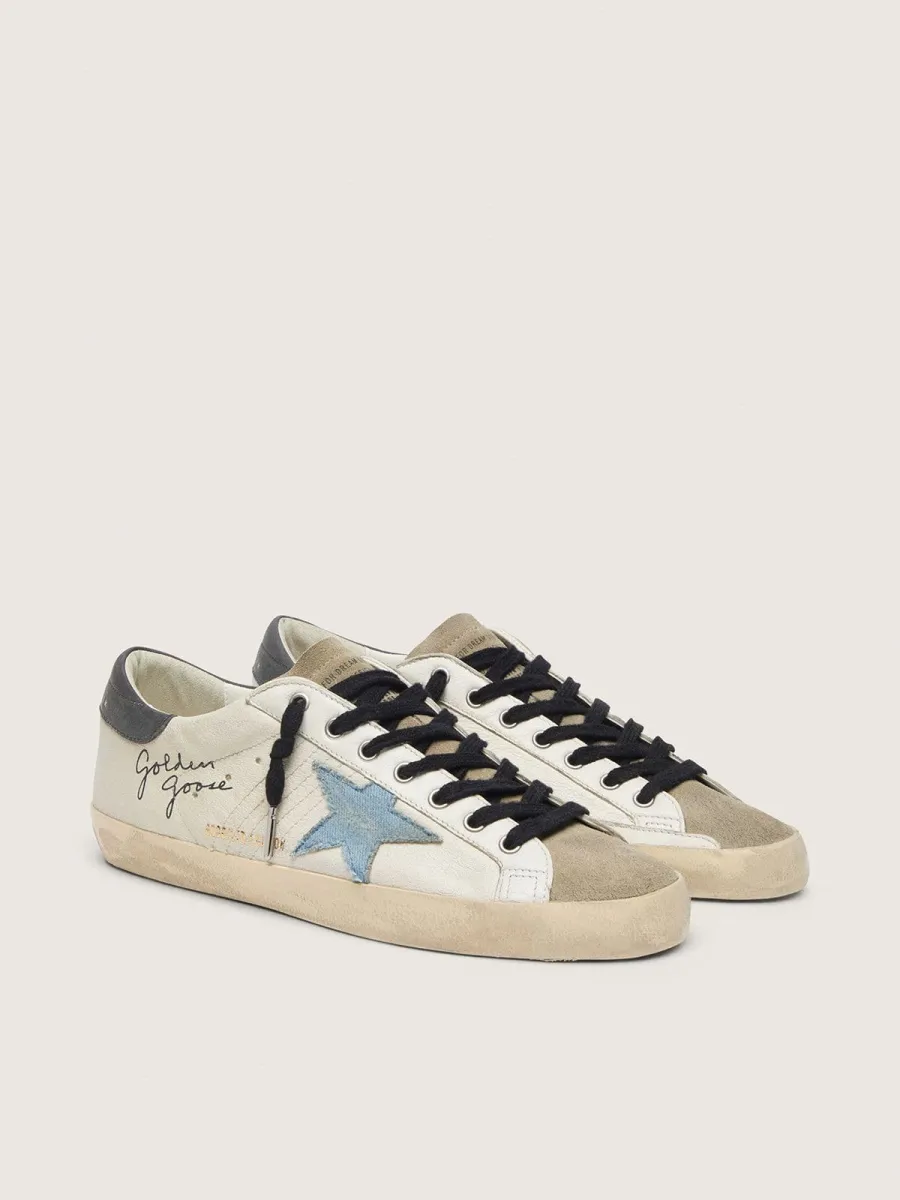 Super-Star in nappa con stella in suede azzurra e talloncino in pelle grigio