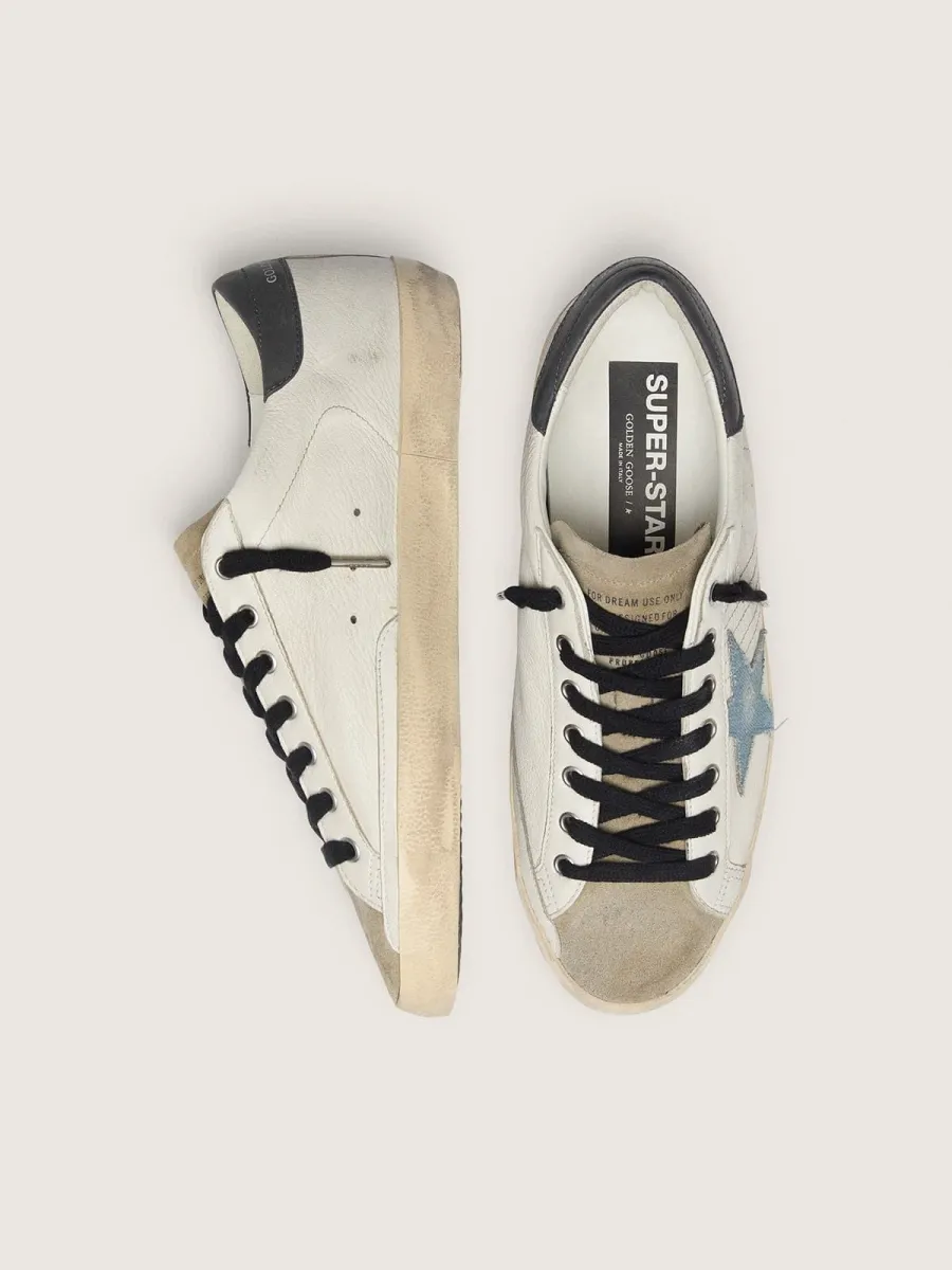 Super-Star in nappa con stella in suede azzurra e talloncino in pelle grigio