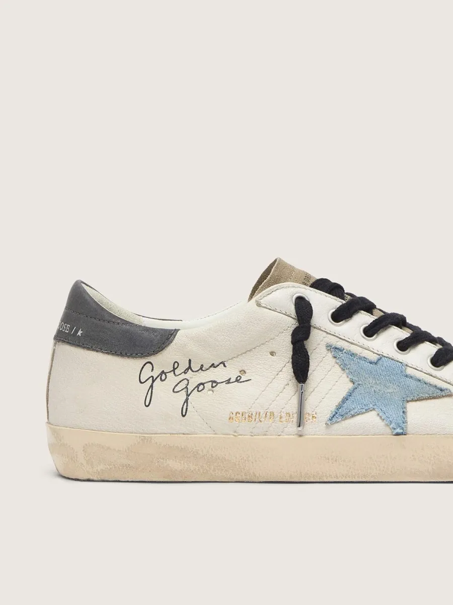 Super-Star in nappa con stella in suede azzurra e talloncino in pelle grigio