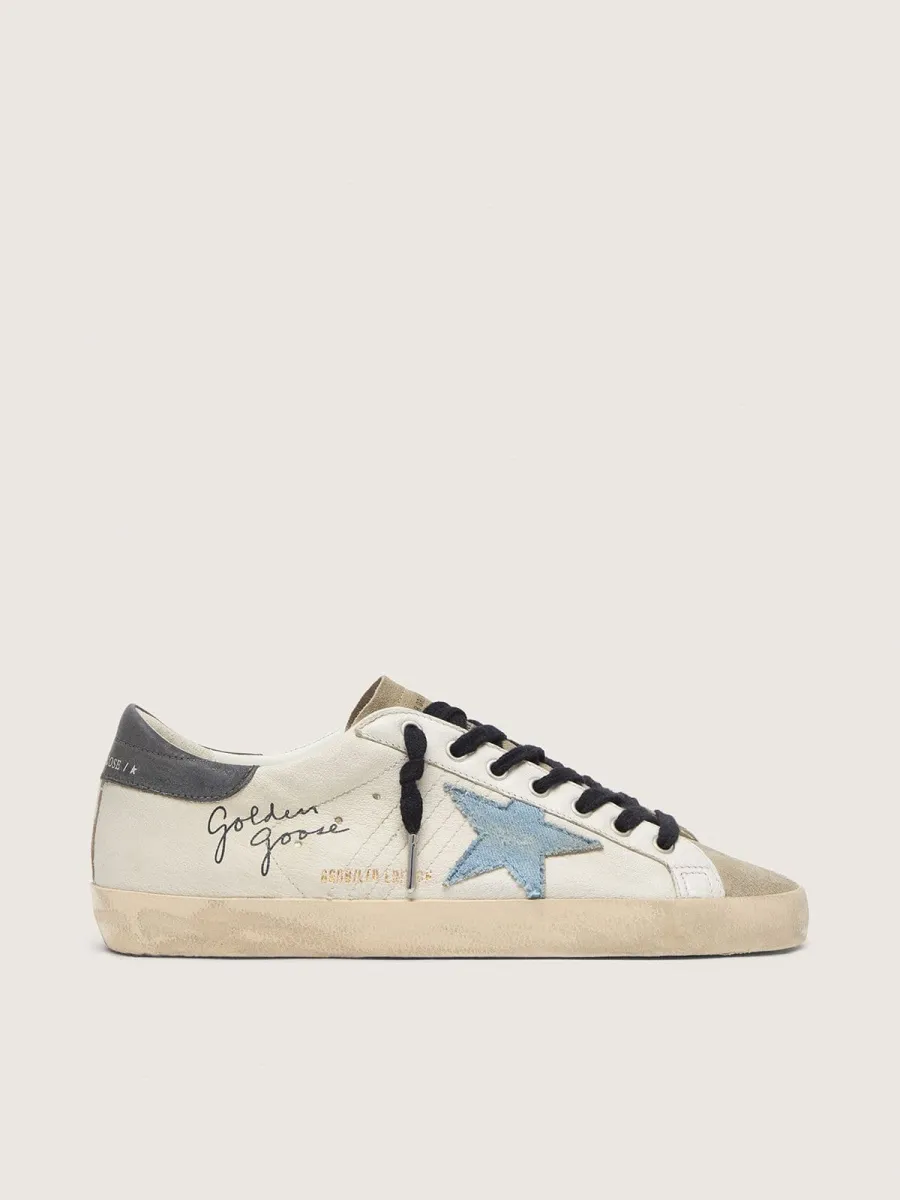 Super-Star in nappa con stella in suede azzurra e talloncino in pelle grigio