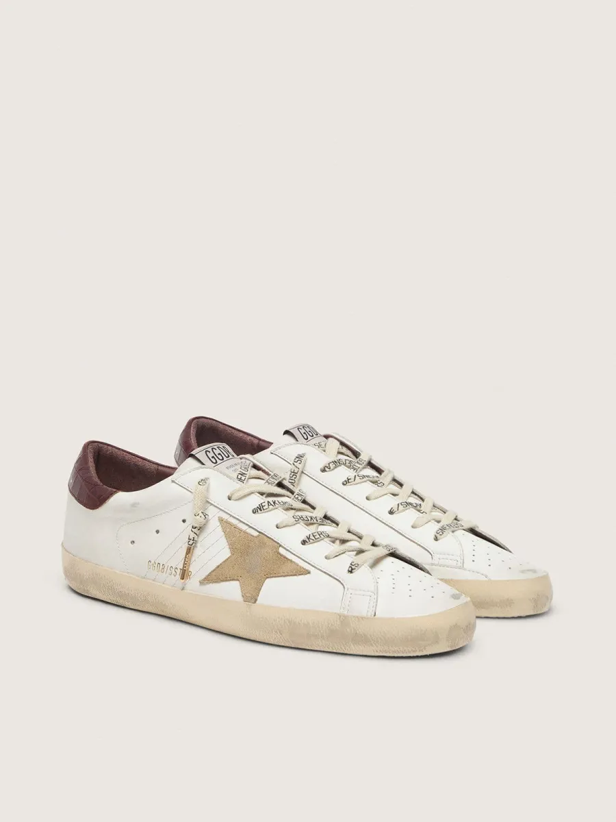 Super-Star Uomo con stella in suede sabbia e talloncino in pelle cocco rossa