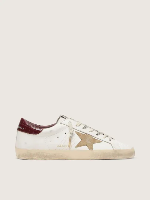 Super-Star Uomo con stella in suede sabbia e talloncino in pelle cocco rossa
