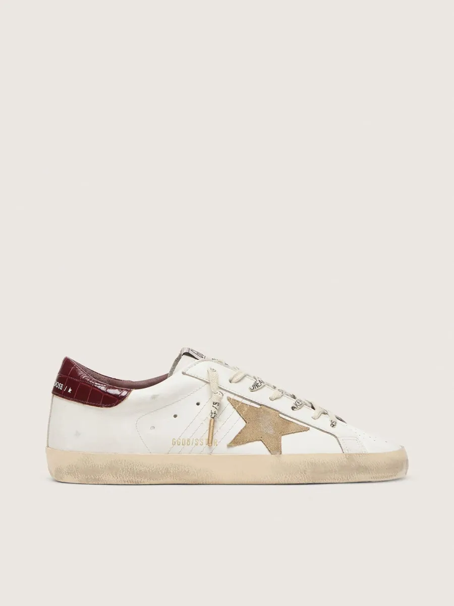 Super-Star Uomo con stella in suede sabbia e talloncino in pelle cocco rossa