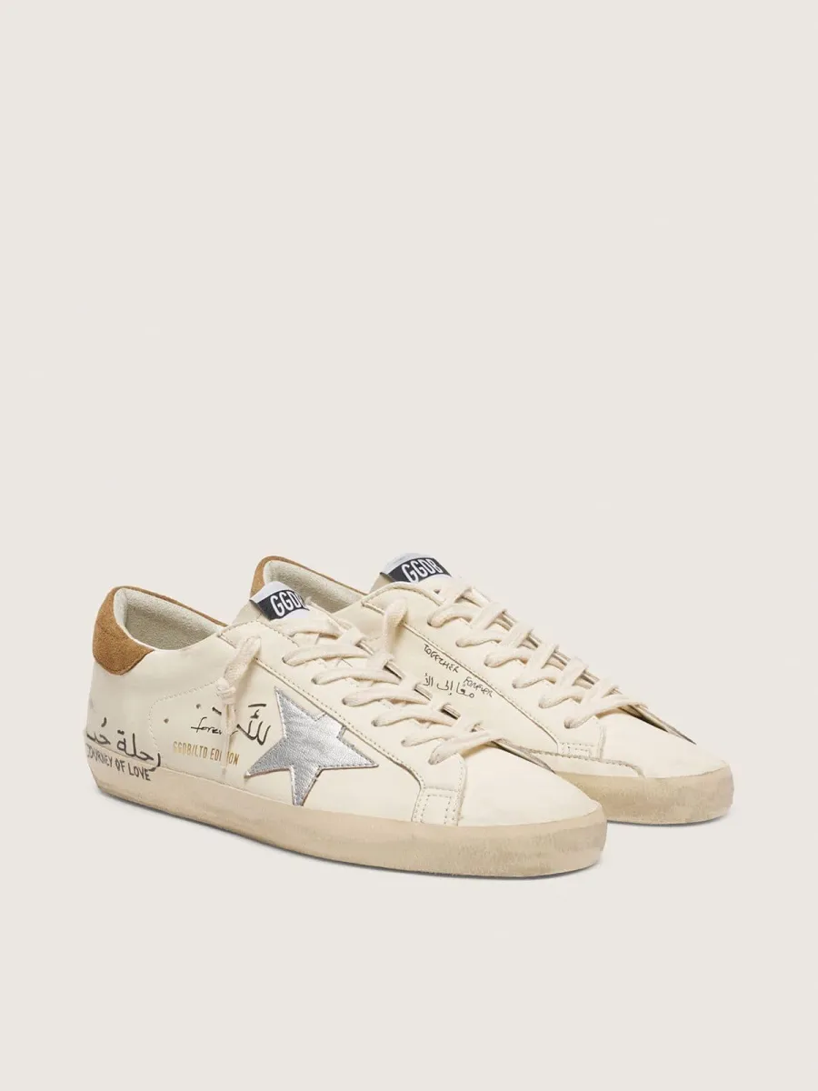 Super-Star Uomo in nappa con stella laminata argento e scritte all over