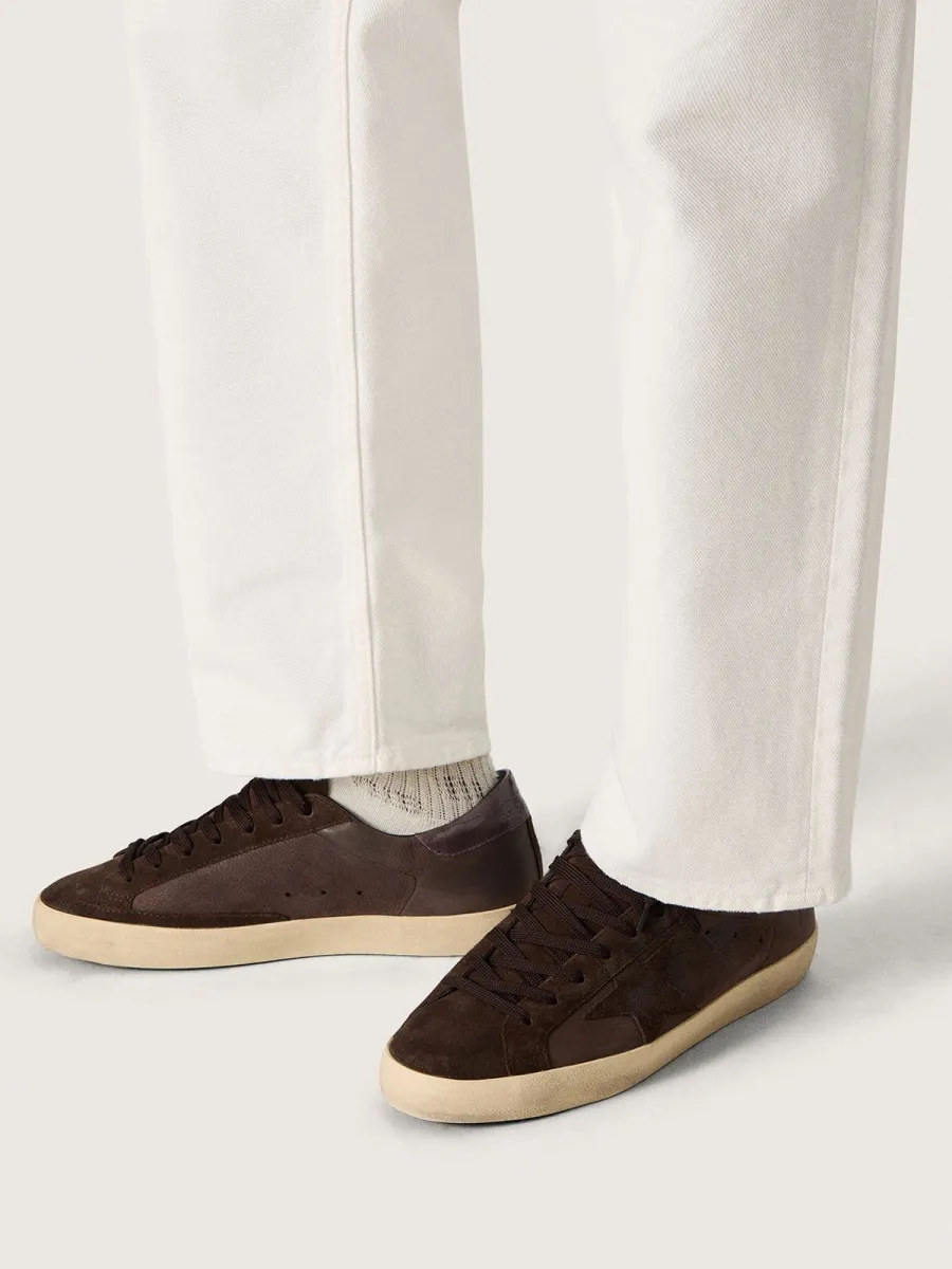 Super-Star Uomo LTD in nabuk marrone con stella in suede e talloncino in pelle porpora