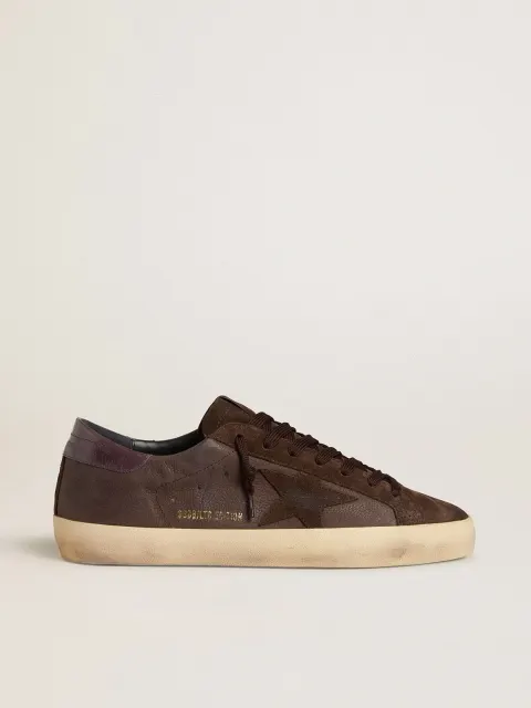 Super-Star Uomo LTD in nabuk marrone con stella in suede e talloncino in pelle porpora