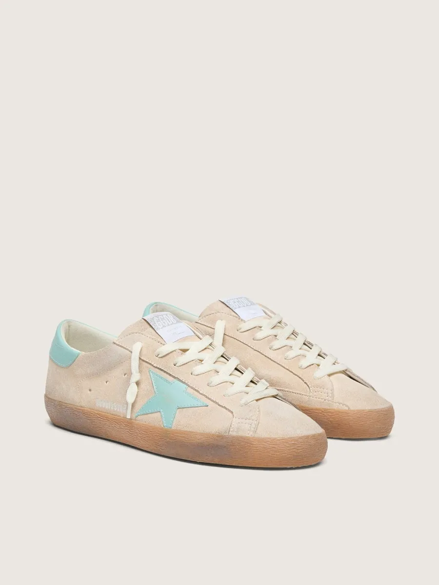 Super-Star uomo in suede beige con stella verde acqua
