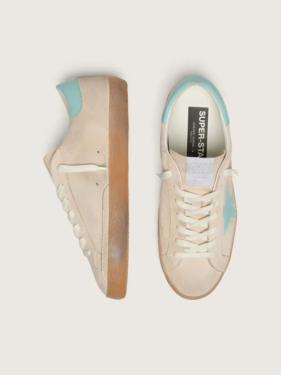 Super-Star uomo in suede beige con stella verde acqua