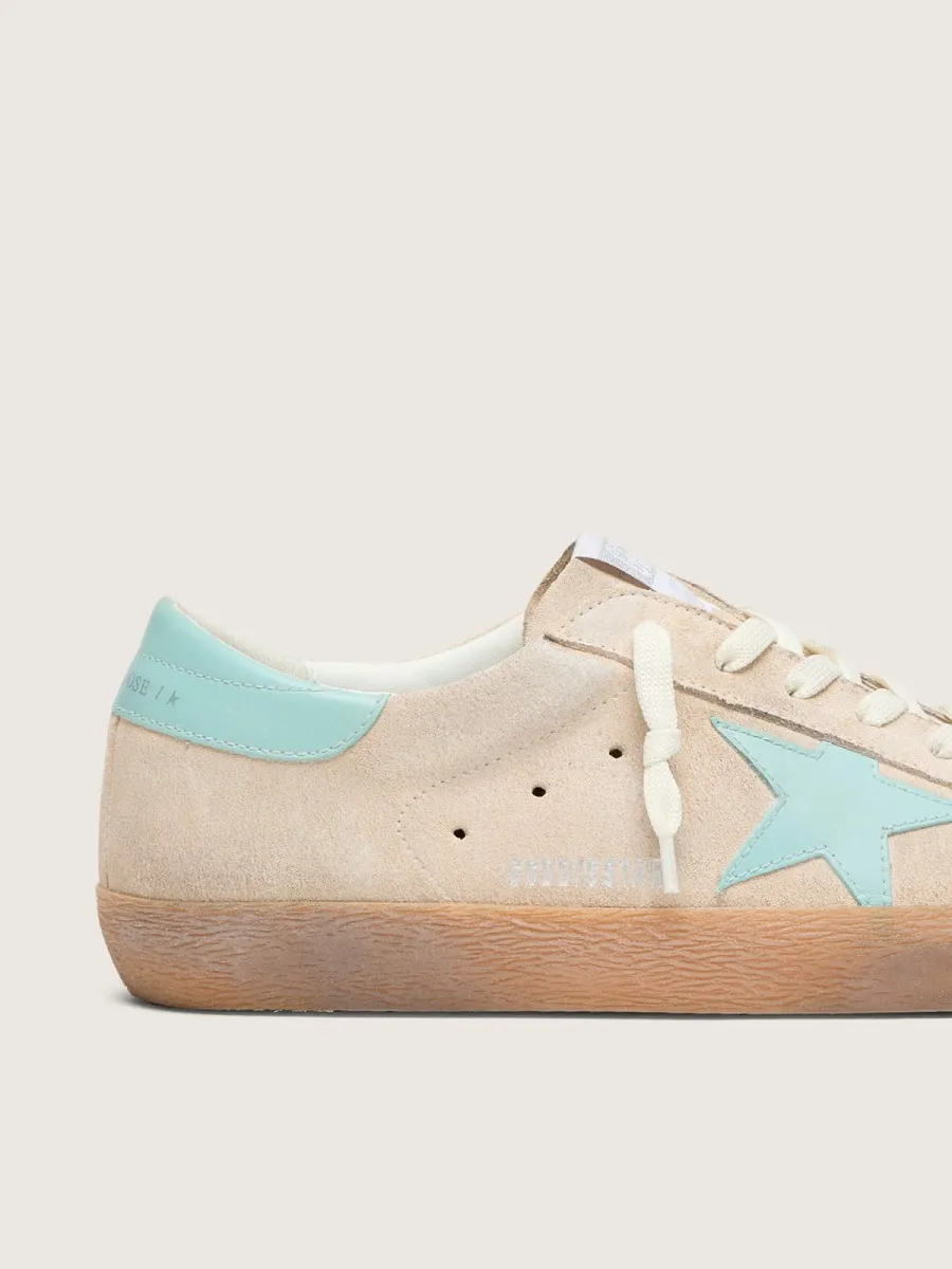Super-Star uomo in suede beige con stella verde acqua