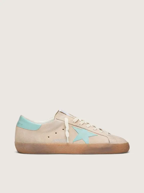 Super-Star uomo in suede beige con stella verde acqua