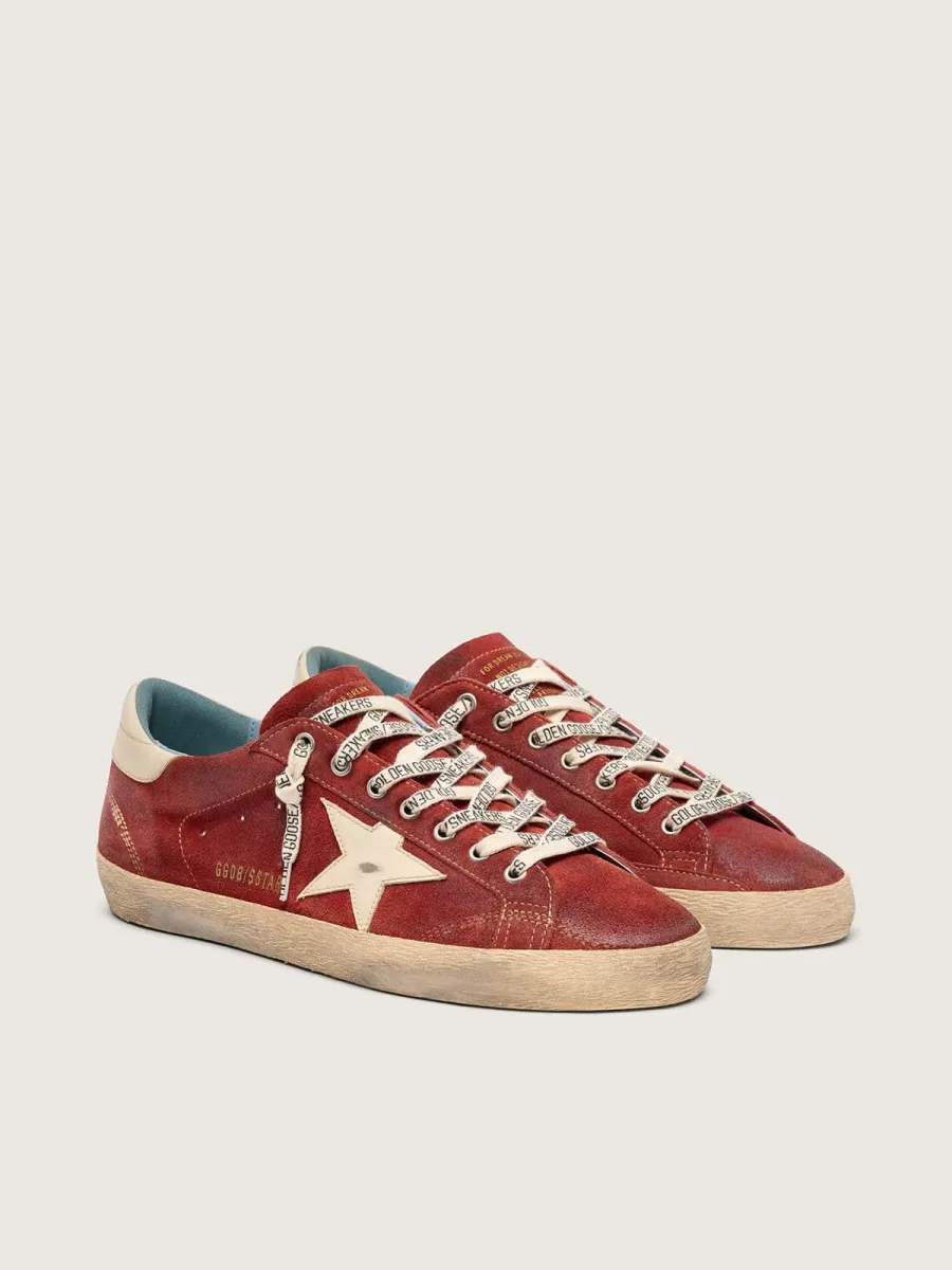 Super-Star uomo in suede rosso con stella in pelle crema