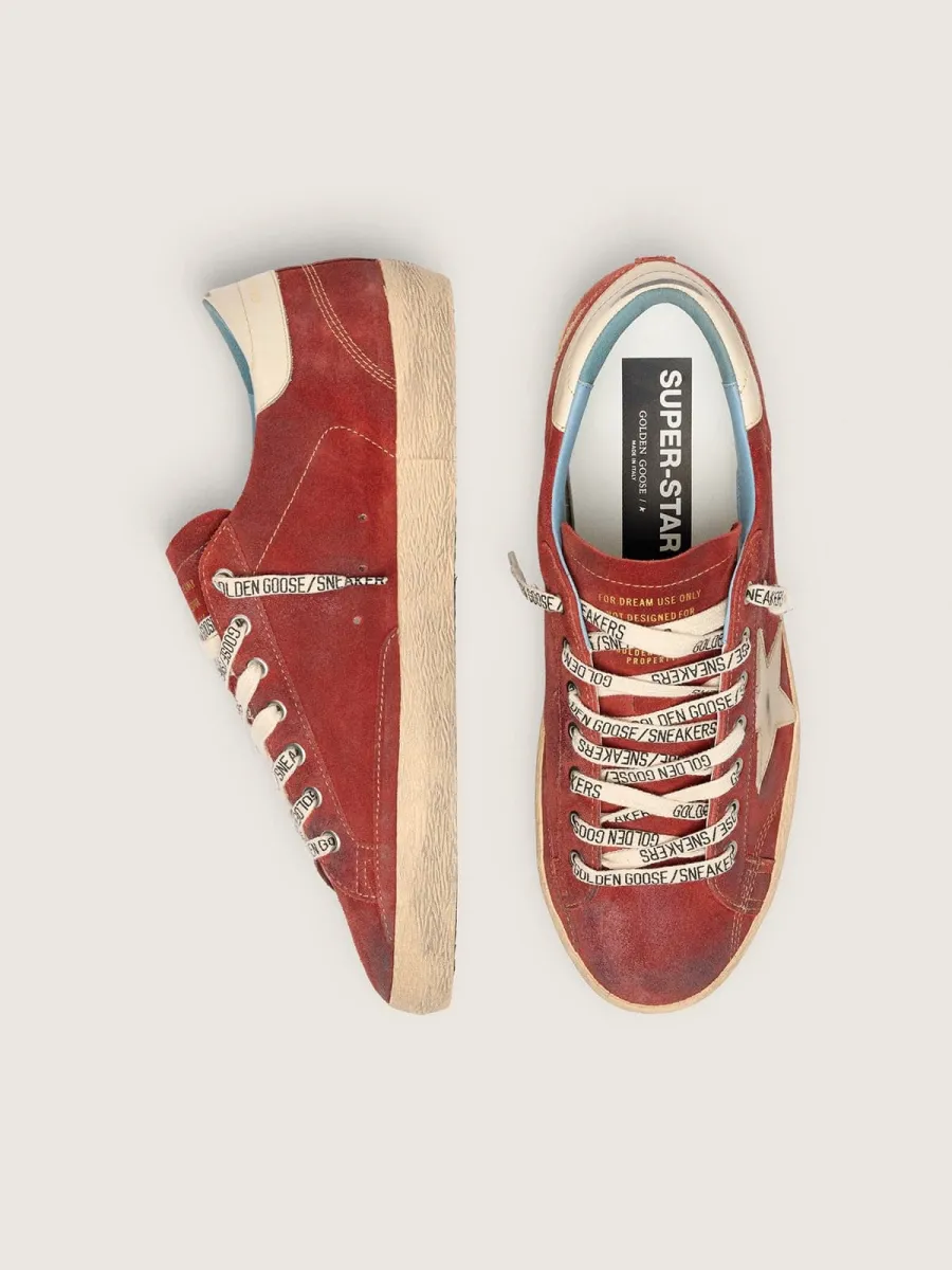 Super-Star uomo in suede rosso con stella in pelle crema