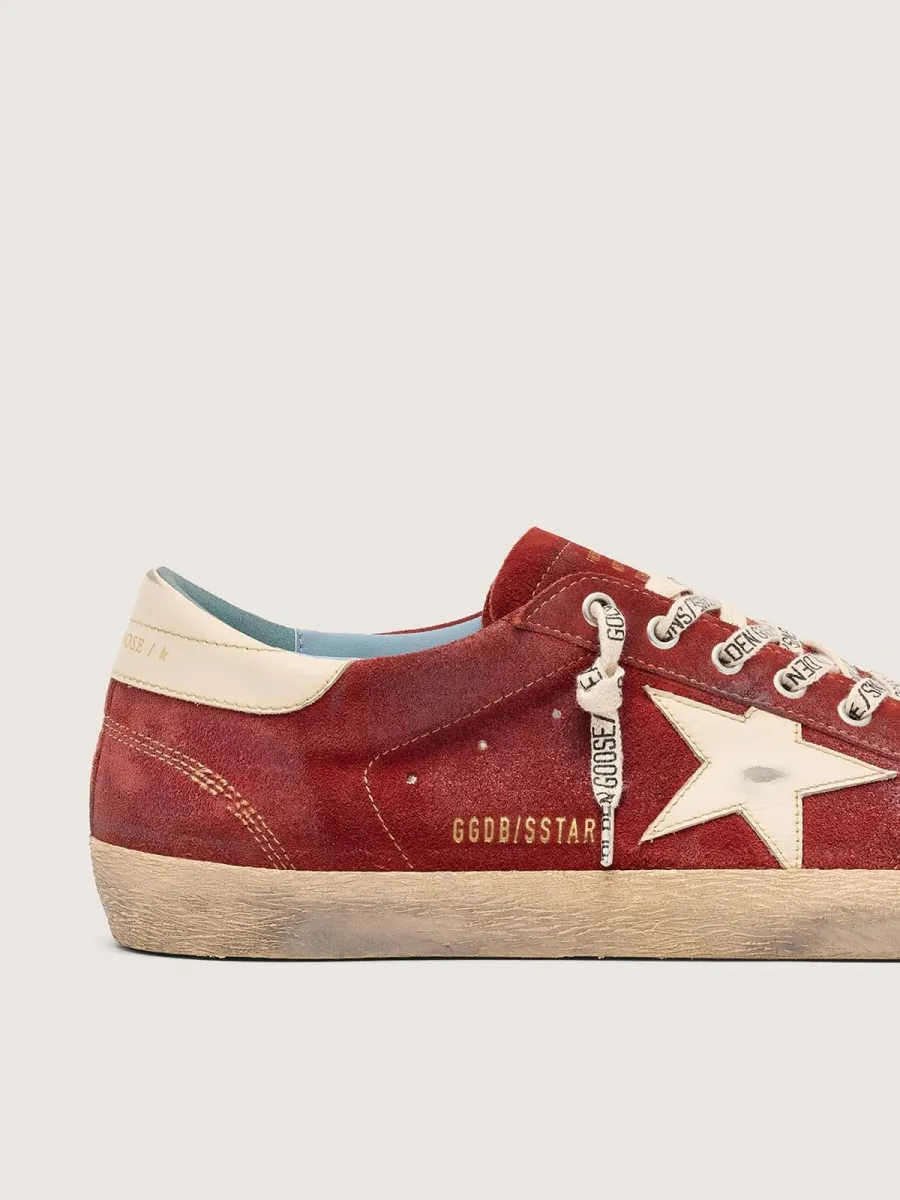 Super-Star uomo in suede rosso con stella in pelle crema